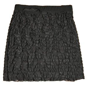 Black ruffle elastic-waist stretch pencil skirt